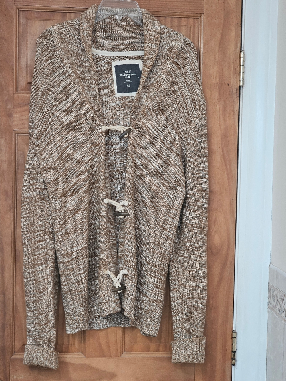 H&M LOGG Chunky Knit Toggle Cardigan Shawl Collar Cozy Fisherman Sweater, Size L